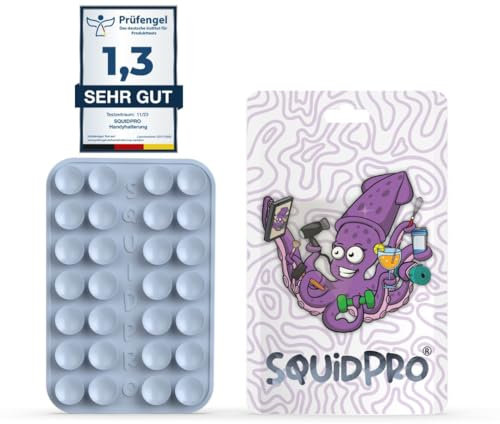 SQUIDPRO® - Silikon Saugnapf Handyhalterung, selbst-klebend, Kompatibel mit Allen gängigen iPhone- und Android Mobiltelefonen BZW. Handyhüllen, Freihändige Halterung für Selfies (Blue)