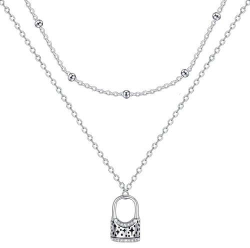 J.MUEN Collana Donna Argento 925 Collana Lucchetto con Scatola Regalo-Natale Festa della Mamma Regalo di compleanno per mamma moglie fidanzata