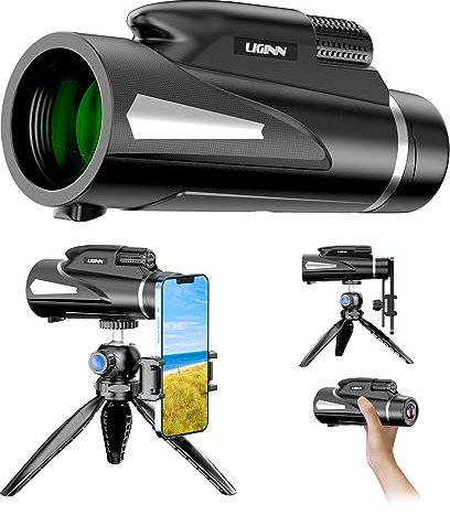 AiMeiteng Telescopio monocular HD de alta potencia 12 x 50 con soporte para smartphone y trípode,Monocular impermeable con doble enfoque,Telescopio Monocular para Observación de Aves,Viajes,Conciertos