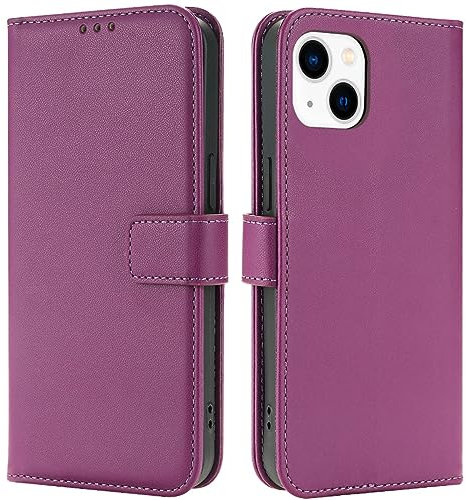 TQIAHF Cover per iPhone 13 / iPhone 14, Custodia a Libro in Pelle con Porta Carte Magnetica, Libretto Portafoglio Flip Case Antiurto, Viola Scuro