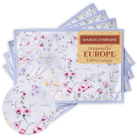 Maison d' Hermine Placemats Set of 4 Reusable 100% Cotton (33 CM x 48 CM) | Cloth Place Mats Washable Table Mats for Kitchen Dining Party Wedding Hotel Home Restaurant Spring Summer - Summer Floral