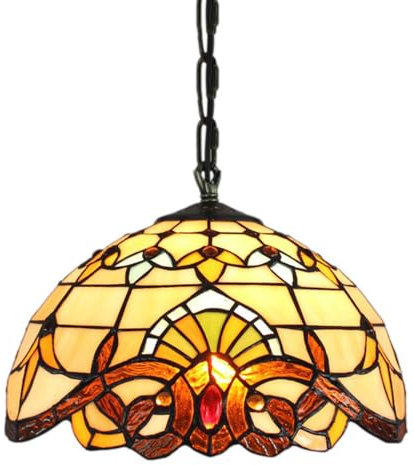 Tiffany Pendelleuchte Vintage Küchelampe Retro Esstisclampe Buntglas Tiffany Lampen Handgefertigter Glas Schirm Hängelampe Esszimmer Loft Cafe Bar Deko Flur Küchen Lampe,E27,Φ30cm