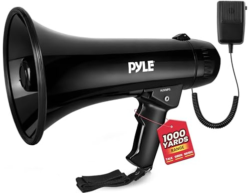 Pyle 30W Megaphone Bullhorn Speaker, Rechargeable Battery with Siren, LED Lights, Adjustable Volume, and 1000+ Yard Projection Range, Waterproof IP-X5, Ideal for Crowd Control & Indoor/Outdoor Events