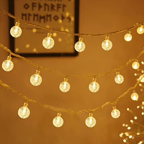 YRHome Kugel LED Lichterkette 10m - 80 LED Kristall Kugeln Lichterketten Warmweiß Lichterkette mit 8 Modi IP44 Wasserdicht für Dekoration Weihnachten Hochzeit Hochzeit (Transparente Linie)