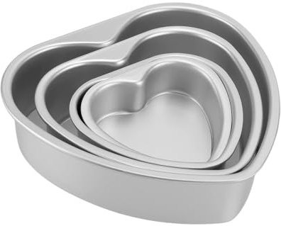 TONGMAN Set of 4 Heart-Shaped Cake Pans, Silver, Romantic Modern Style, Easy Release, 6 Inch, 5 Inch, 4 Inch, 3 Inch