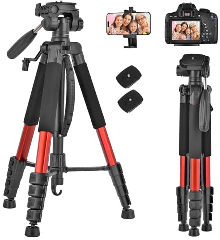 LINKCOOL 74-Inch Tall Camera Tripod Stand for Canon Nikon Sony - Lightweight Aluminum With Detachable Head, Phone Mount (Orange)