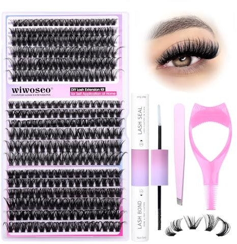 wiwoseo Russian Cluster Lashes DIY Lash Extension Kit with Bond and Seal Lash Glue and Mascara Sheild, 360pcs Individual Eyelashes Cluster Natural Look D Curl Lash Extension Kit(60p+80p+100p, 10-18MM)