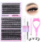 wiwoseo Russian Cluster Lashes DIY Lash Extension Kit with Bond and Seal Lash Glue and Mascara Sheild, 360pcs Individual Eyelashes Cluster Natural Look D Curl Lash Extension Kit(60p+80p+100p, 10-18MM)