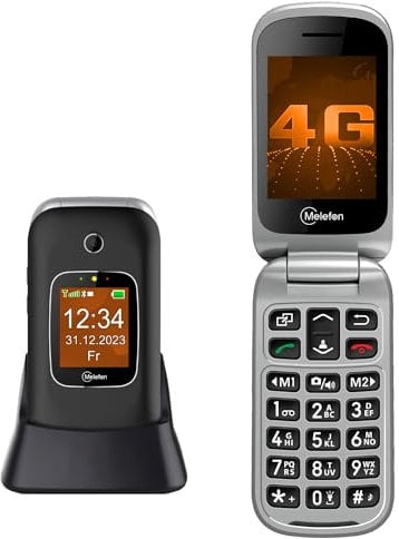 Melefon 4G Flip telefono per anziani con grande pulsante, composizione rapida uso semplice per gli anziani, 2,4 +1,44 doppio schermo a colori, supporto USB Type-C con dock di ricarica|Tasto SOS