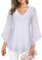 Gemulate White Tops for Women UK Ladies V Neck 3/4 Bell Sleeve Top Long Chiffon or Lace Sleeves Top Work Blouse Dressy Tunic Evening Sparkly Shirt- White, XXL
