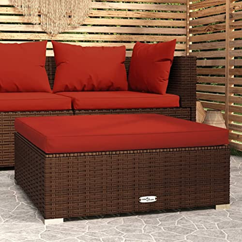 Gecheer Polyrattan Sitzhocker Hocker Rattan Gartenmöbel Fußbank Gartenhocker Gartenstuhl Rattanstuhl Rattanhocker mit Kissen Fußhocker Terrassen-Polsterhocker Fußablage