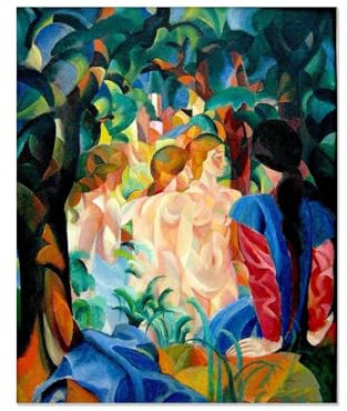 MOBYAT Rahmenlos August Macke Kunstdruck Poster,Badegäste,Bilder auf Leinwand,August Macke Bild,Bilder Deko Schlafzimmer60x50cm(24x20in)