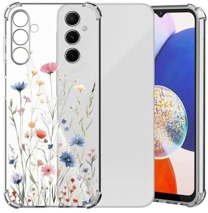 ChoosEU Transparent Hülle für Samsung Galaxy A25 5G Weich TPU Silikon Case mit Blume Muster Motiv für Mädchen Frauen Dünne Handyhülle Stoßfeste Airbag Schutzhülle Durchsichtig Cover - Blau Rosa