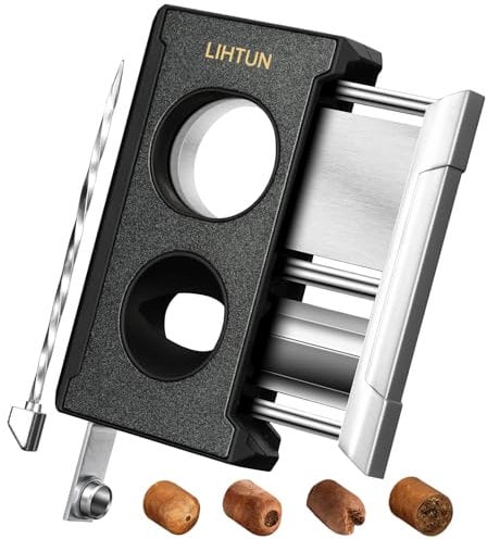 LIHTUN Tagliasigari a ghigliottina 4 in 1 One-Touch taglio dritto V Cutter con punzonatrice per sigari potenziatore per sigari, regalo per uomini, tagliasigari a doppia lama in acciaio inossidabile,