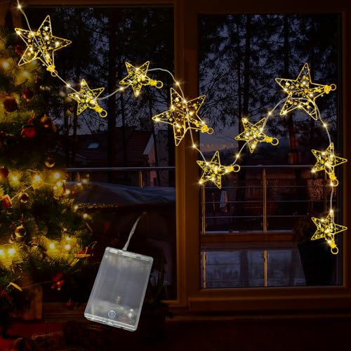 LED Lichterkette Sterne 9 Sterne Weihnachtsbeleuchtung Fenster Lichtervorhang Innen Lichterketten Vorhang Lichter Weihnachtsdeko für Fenster,Hochzeit,Balkon,Schlafzimmer (B)