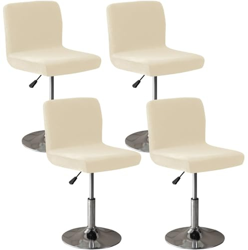 CLGTY samt barhocker bezug mit Rückenlehne 4 Stück, Stretch stuhlhussen barhocker Abnehmbar Stuhlbezug mit elastischem Boden für Küche Bar Zähler-Beige-4 Stück