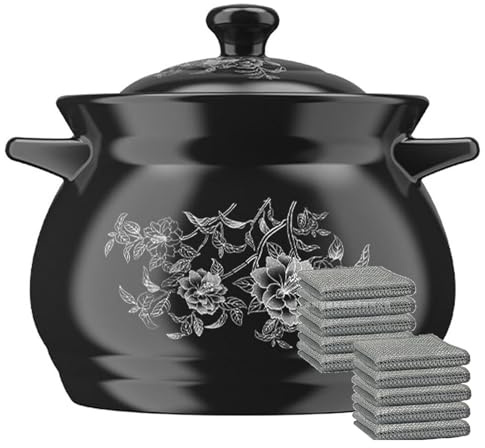 YLME Ceramic Casserole, Large Ceramic Clay Soup Pot, 5L, Black