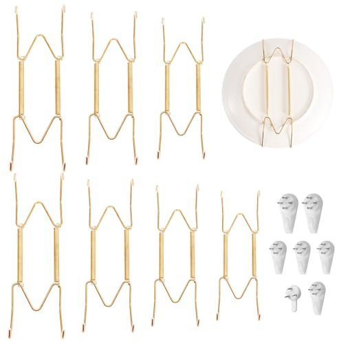 7pcs Plate Hangers for Walls, 6/8/10/12 Inch Steel Dish Display Wall Mount Invisible Wire Plate Holder W-Shaped Plate Hooks Rack for Decorative Plates Antique Arts Decoration