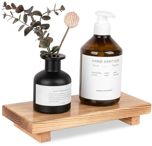 Badezimmer-Theken-Organizer, Holzsockel, Bauernhaus, dekoratives Tablett, Seifenhalter für Küchendekoration, groß, 25,4 x 11,4 cm, Braun