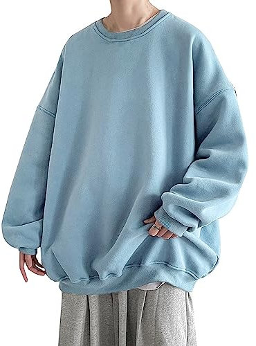 TDEOK Sweatshirt Herren Ohne Kapuze: Herren-Sweatshirt Ohne Kapuze Loose Fit Pullover Bequeme Langarmshirt Leicht Sweater Rundhals Arbeitspullover Große Größen Pulli Einfarbig Baumwolle Oberteile