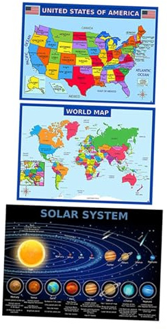 Sewroro 1satz Welt Und Sonnensystem-karten Multifunktionales -poster Für Klassenzimmer Lehrreiche Weltkarte Für Zuhause Und Für Geographieunterricht Teiliges Sonnensystem Weltkarte