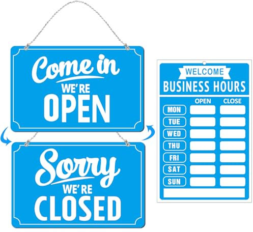 Open Closed Signs Business Hours Sign Set for Window Door Open Signs for Business Hour Closed Open Flip Sign Store Resturant Bar Blue