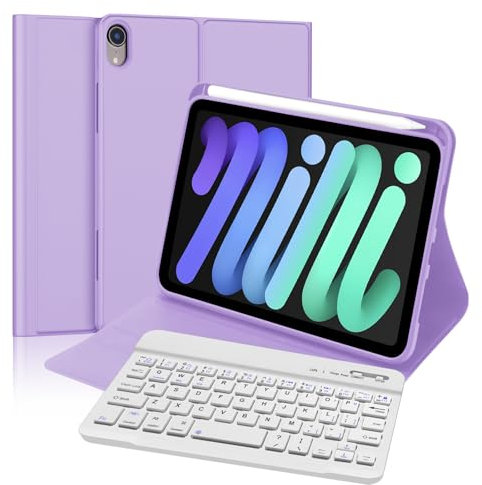 FOGARI iPad Mini A17 Pro 2024 /iPad Mini 6 2021 8.3'' Keyboard Case, Slim Smart Case with Detachable Bluetooth Keyboard, Violet