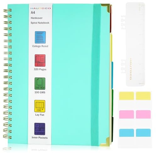 JIANTA Notizbuch A4, Ringblock Notizblock A4 liniert, 320 Blatt, 100GSM, 5 Fächer, Herausnehmbare Trennblätter, Spiralbindung, Hardcover Blau