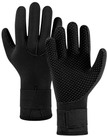 AUTUUCKEE Gants de plongée thermiques antidérapants de 5 mm en néoprène avec sangle de taille réglable, gants de voile, gants de natation pour homme et femme, pour la plongée, le surf, la pagaie, le