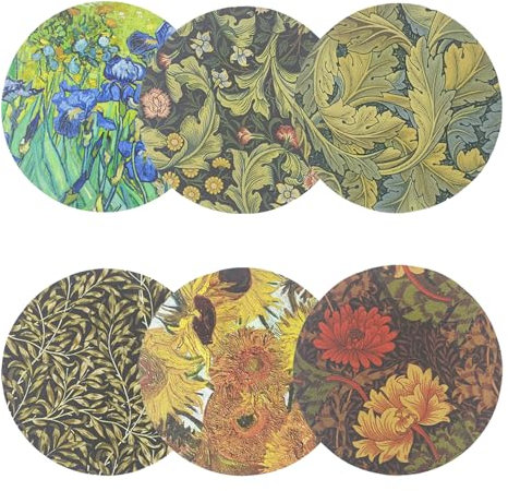KASESSS 6 Pièces Dessous de Verre Rond, sous Verre Exquis, Dessous de Verre Originaux Cadeaux, sous Tasse pour Adultes et Enfants, sous Bock pour Tasses, Verres Vin, Vases et Cuisine à Domicile