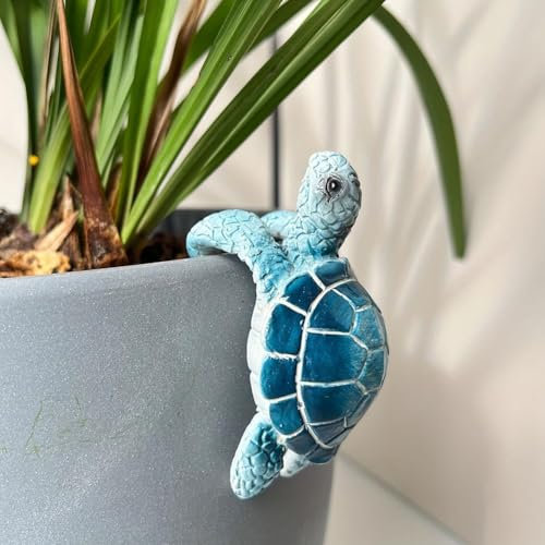 Sea Turtle Planter Hugger, Resin Hanging Turtle Statue Turtle Figure Plant Pot Hanger, Cute Animal Shaped Pots Plant Buddy Turtle Flower Pot Hugger for Indoor Outdoor Planter