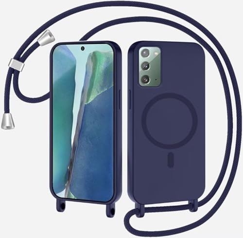 Magnetische Handykette für Samsung Galaxy Note 20 Hülle mit Band,Handyhülle Kompatibel mit MagSafe,Kabellosem Laden Silikon Seil Necklace Handyhülle mit Abnehmbar Kordel zum Umhängen Case,Dunkelblau