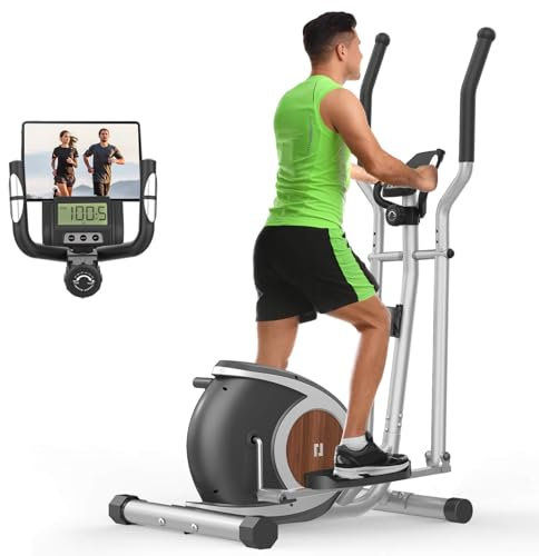 Crosstrainer für Hause, Magnetischer Crosstrainer mit 16 Widerstandsstufen, Bluetooth-APP mit LCD-Monitor, rutschfeste Fußpedale, Flaschenhalter, Heimfitness-Stepper (LCD-Monitor (Klassisch), Silber)