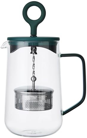 La Cafetière Gyro Spinfuser Teapot and Mug Set, Green Colour, 4 cup Glass Loose And Herbal Tea Pot With Fine Mesh Stainless Steel Filter Strainer, Heat Resistant Borosilicate Glass, 1.25L