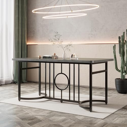 FurnitureR Moderner rechteckiger Kaffeetisch in Betonoptik, schwarzer Metallrahmen, Robustes Design, platzsparend, für Wohnzimmer, vielseitig einsetzbar
