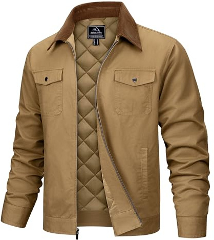 TACVASEN Herren Jacke Corduroy Collar Hemdjacke mit Brusttaschen Trucker Canvasjacke Winterjacke Gefütterte Thermojacke