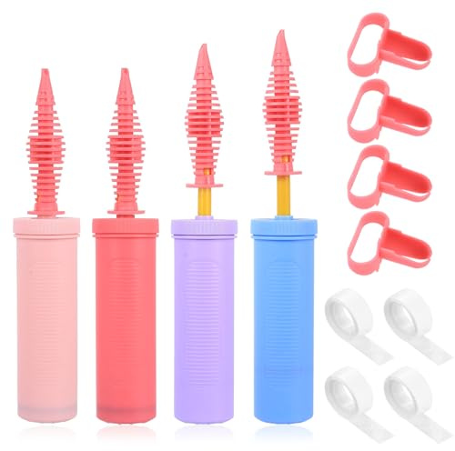 4 Pz Pompa Palloncini, Pompetta per Palloncini, Pompetta Gonfia Palloncinio, Pompa Gonfiatore Manuale per Feste di Compleanno Matrimonio, con 4 Supporti per Nodi e 4 Rotoli Punti Adesivi