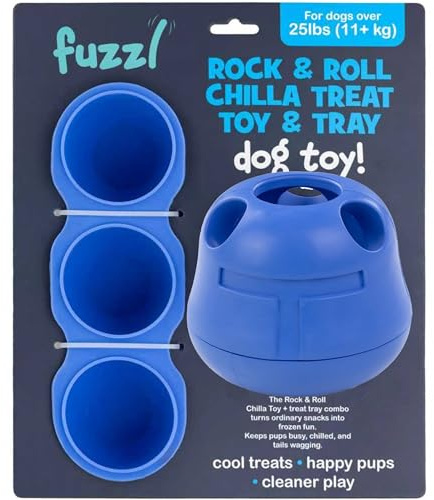 Fuzzl Rock & Roll Chilla Treat Toy for Dogs – Large Natural Rubber Enrichment Feeder – Fill with Frozen Treat Balls Using Moulds – Screw-Open Design, Easy-Clean, Non-Toxic & Durable – Blue