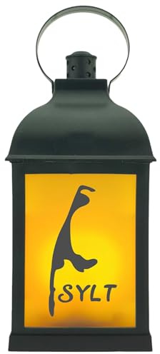 WB wohn trends LED-Laterne mit Flackerlicht & Timer, Insel Sylt maritim, 25,5x10,5x10,5cm, LED-Licht schwarz
