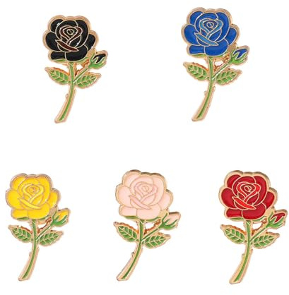ARFUKA 5 Stück Rosenblüten Anstecknadeln Pins Metall Broschennadeln Pins Anstecker Brosche für Kleidung Rucksack Hut Jacke