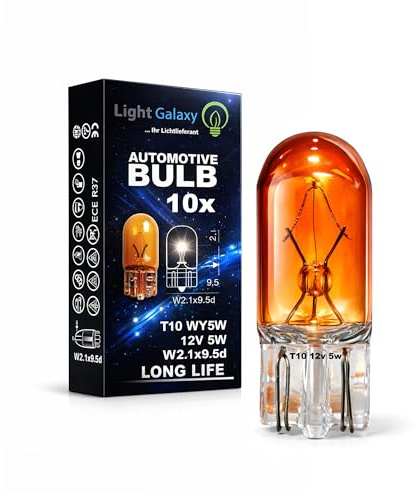 Light Galaxy ... Ihr Lichtlieferant 10x T10 WY5W 12V 5W Blinkerbirnen Orange W2.1x9.5d Blinker Lampe Seitenblinker Amber Glas Autolampen