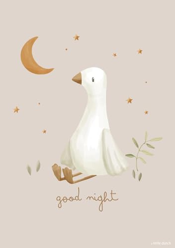 Little Dutch Poster A3 Gans Little Goose - Newborn Naturals weiß/beige Bild Beidseitig Bedruckt Babyzimmer Deko Kinderzimmer ohne Bilderrahmen