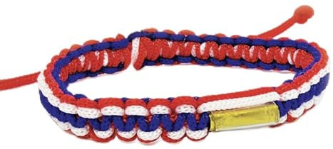 Parintha Bracelet bouddhiste Thailand Takrut porte-bonheur - Bracelet Corde aux couleurs de la Thaïlande fait main - Bracelet cordon talisman réglable en nylon très résistant, modèle unique unisexe