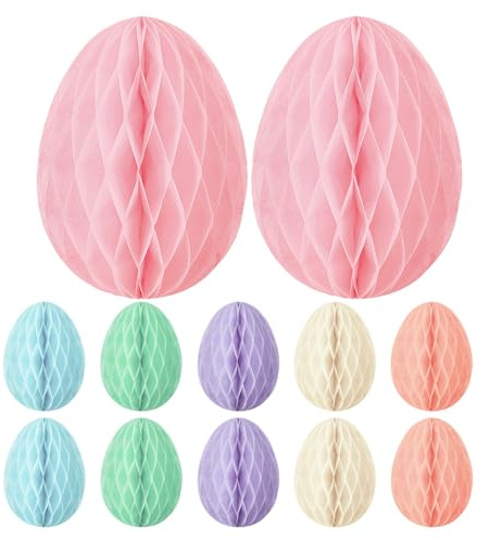 HAMPPLIES 12 Stück Teiliges Pastell Waben-Ei Hängedeko Mehrfarbige Papier-honigwaben-Ostereier Wiederverwendbare Party Osterbaumornamente Schnelles Aufhängen Vielseitige Papierdekoration für