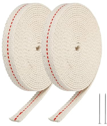 SNXCEUG 2 Rolle Docht für Öllampen, 2m x 10mm Flachdocht, Baumwolldocht, weiße Ersatzdocht für Ölbrenner, für ÖLlampen Petroleumlampe Kerosin Lampe Laterne