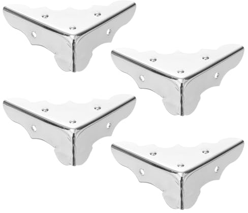 POPETPOP Eckenschutz Metall 4 Stück, silberne Metallecken mit Schrauben | rostfreies Metall, ideal für Gitarrenkoffer, dekorativer Kantenschutz für Holzkisten und Möbel