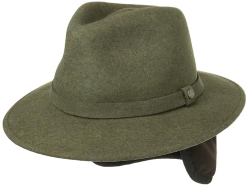 LIERYS Traveller Wollhut mit Ohrenklappen Herren Made in Italy Wollfilzhut Wasserabweisend Knautschbar Unifarben Packable Herbst Winter Oliv 58 cm