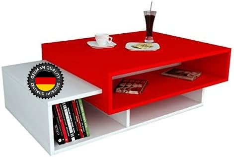 moebel17Tab 1391 Couchtisch Beistelltisch Wohnzimmertisch Sofatisch modern, 105x60x32 cm (B/H/T), Weiß Rot, Holz