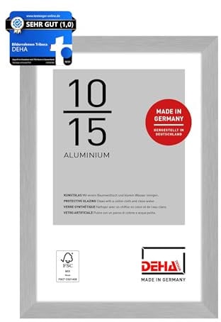 DEHA Design Bilderrahmen, 60 x 80 cm, Aluminium, Silber matt, Posterrahmen zum Aufhängen im Hoch- & Querformat, bruchsicheres Kunstglas, Tribeca