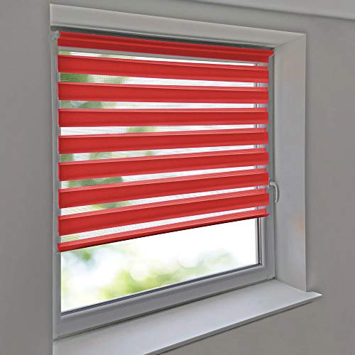 Sonnenschutz-HH - Doppelrollo Klemmfix ohne Bohren Vario Seitenzug Duorollo AUSSENMAß Breite 130 x 170 cm Höhe - rot